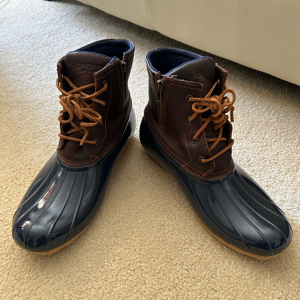 Sperry navy & brown boots.
